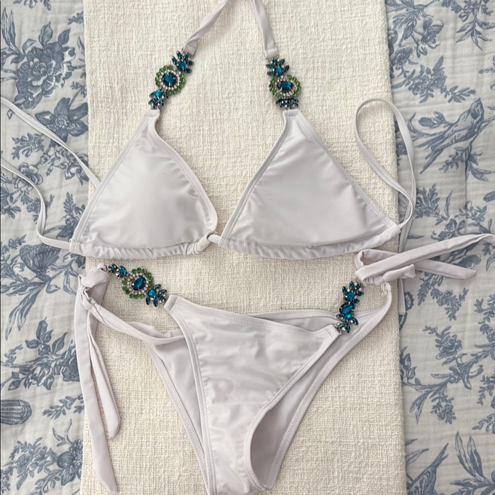 White Bikini with Beaded Accents